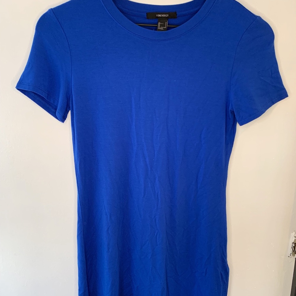 Blue Short-Sleeved Fitted Bodycon Dress